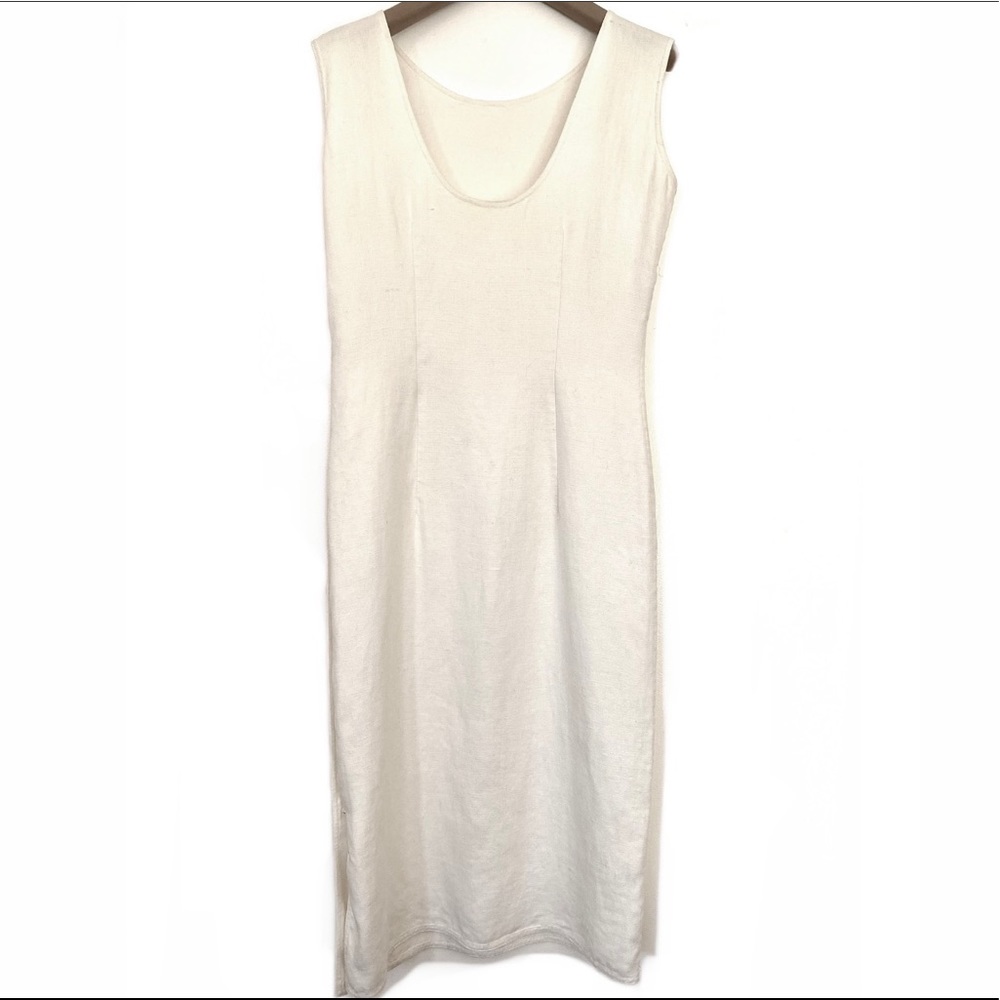 Valentino Vtg Linen White Dress, Side Buttons, Size 40, US 4